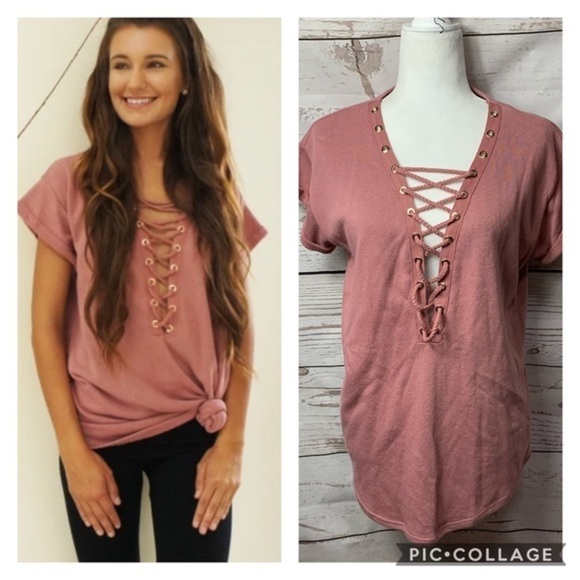 Active USA Oversized Terry Knit Lace-Up T-Shirt - Picture 1 of 8